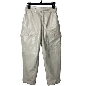 Ted Baker Womens Trouser Size XS Cream Vinala Barrel Leg Vinyl Pockets Belt
